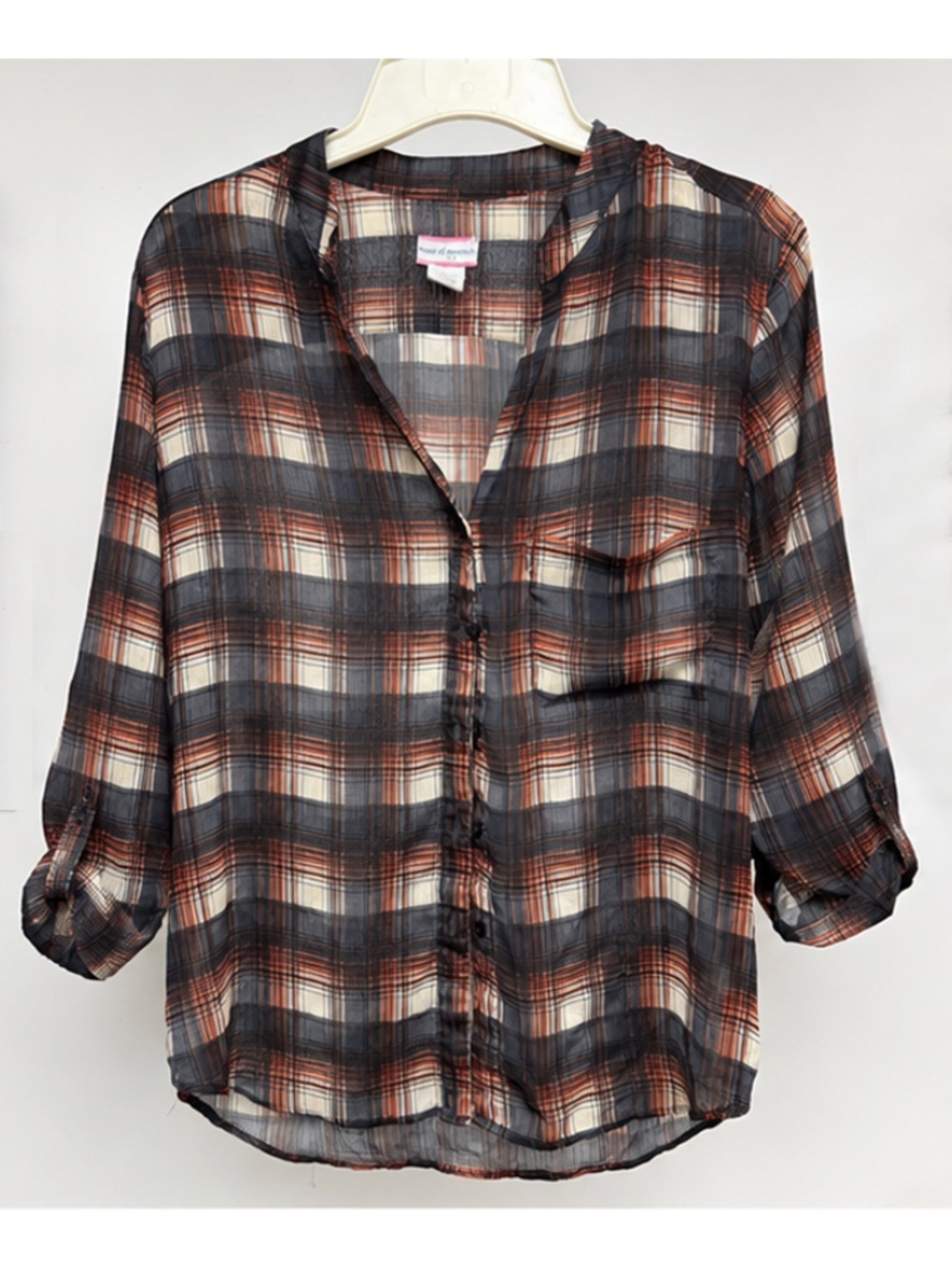 Band of Gypsies Sheer Plaid Button-Up Blouse